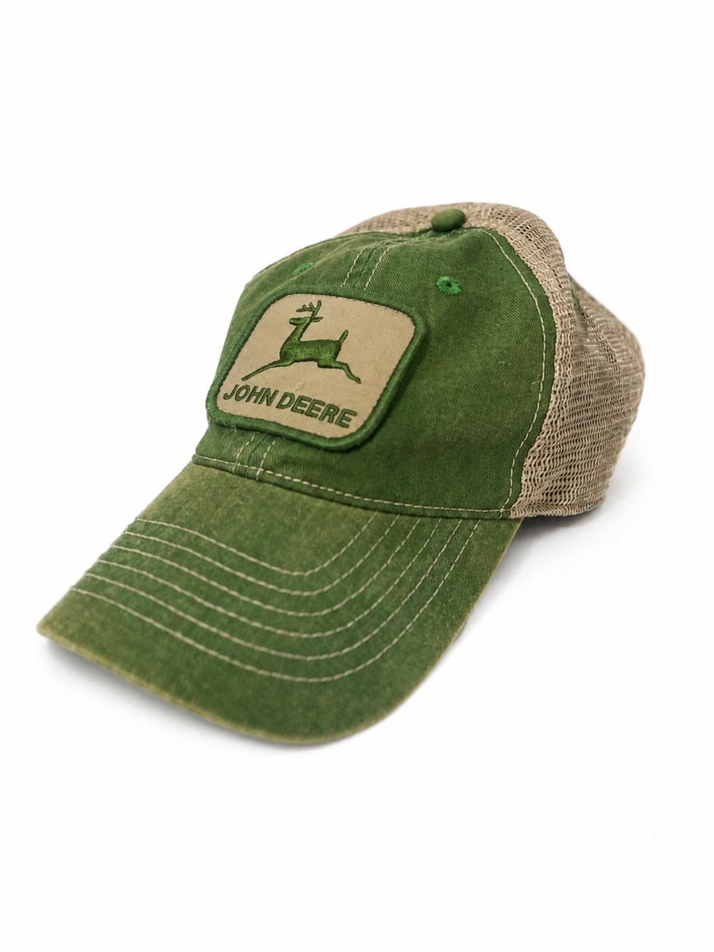 John Deere Green and Tan vintage style Trucker Cap with Logo Patch